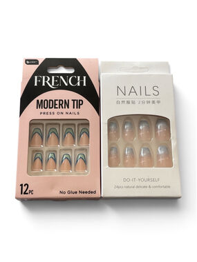 Press-On Nails Set, One Size, Beige and Blue